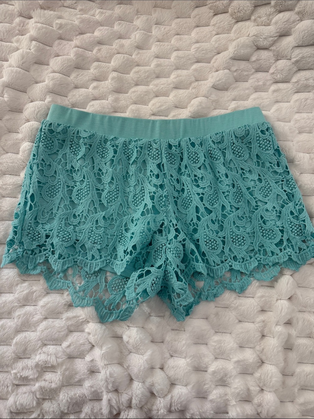 Shinestar Crochet Lounge Shorts in Teal